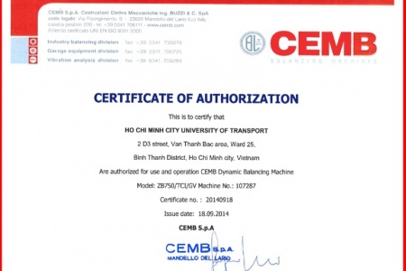 Operation CEMB Dynamic Balancing Machine Certificate