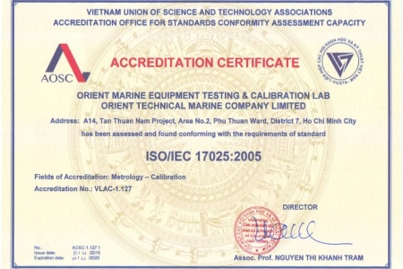 Marine equipment testing & calibration department has achieved ISO 17025: 2005 standard