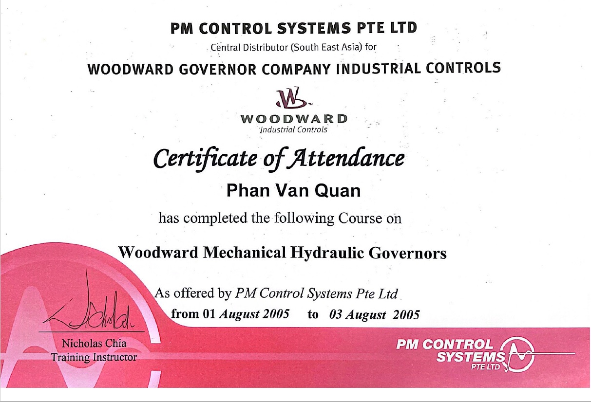 Woodwards Certificate for Hydraulic Governor